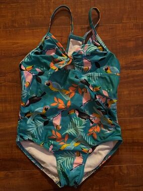 Speedo Teal Tropical Parrot Print Girls One-Piece Swimsuit